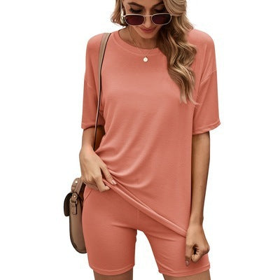 Crew Neck Top And Tight Shorts Sports Suit
