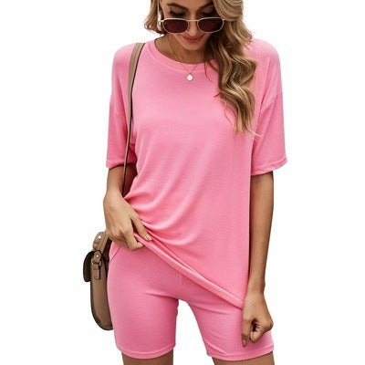Crew Neck Top And Tight Shorts Sports Suit