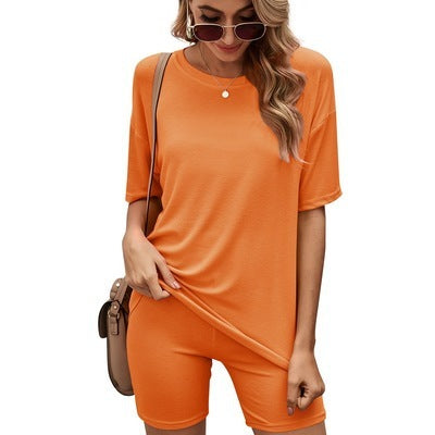 Crew Neck Top And Tight Shorts Sports Suit